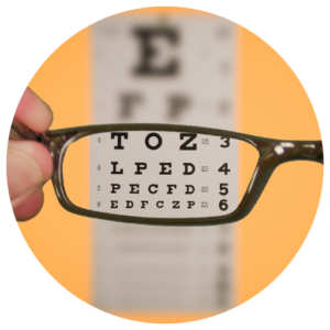 A reading test through the lens of a pair of eye glasses